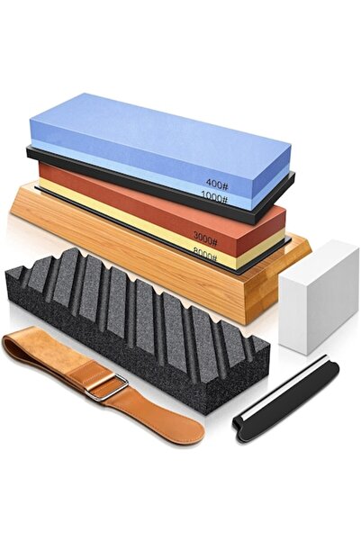 amXea PRO Knife Sharpening Kit 400/1000 & 3000/8000 with Flattening Stone and Leather Strop