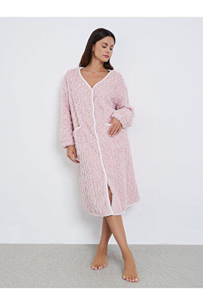 Styli Cable Fleece Contrast Trim Nightshirt Dress