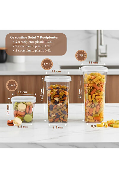 Köken Set of 7 Food Storage Containers, BPA-Free, Cold/Hot Food Organizer, 0.6/1.2/1.75 L, Transparent