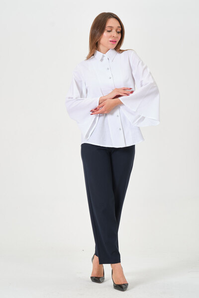 RELAXL Modern Cut Buttoned Classic Stretch Fabric Women's Trousers Navy Blue