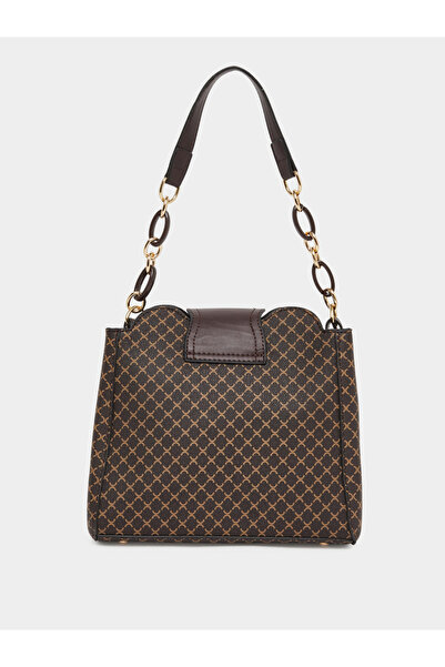 Take Two By Styli Brown Patterned Shoulder Bag with Zip Detail