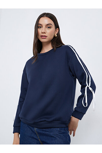 Styli Navy Blue Sweatshirt with Ribbon Detail