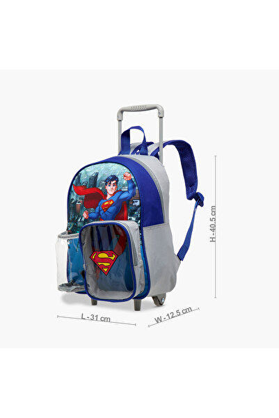 Warner Bros Superman Print Trolley Backpack with Retractable Handle and Zip Closure - 13 inches