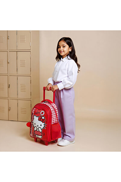 Hello Kitty Printed Trolley Backpack with Retractable Handle