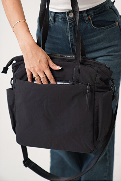 Solo Bag Women's Black Multi-Compartment Waterproof Crinkle Casual Crossbody Hand and Shoulder Bag