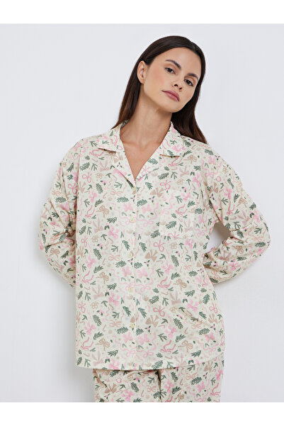 Styli Winter Bow Print Long Sleeve Shirt and Pyjama Set