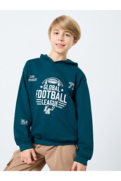Styli Teens Teal Varsity Graphic Hoodie