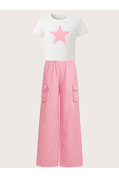 Take Two By Styli Teens Star Print T-Shirt and Cargo Pants Set