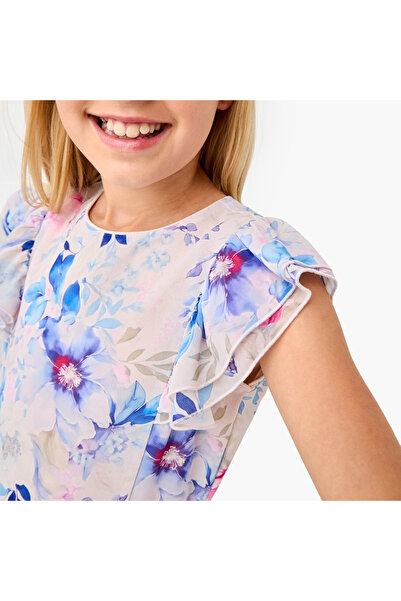 Juniors All-Over Floral Print A-Line Dress with Ruffle Detail