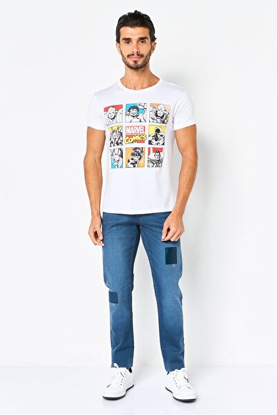 DIFUZED x Marvel Men Crew Neck Short Sleeve Graphic Print T-Shirt, Off White