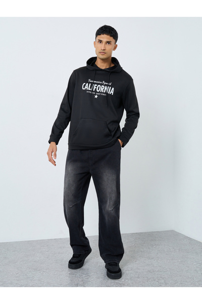 Take Two By Styli Men Black Graphic Print Hoodie with Front Pocket