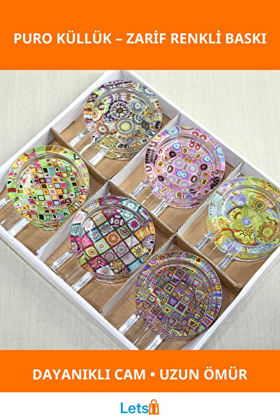 Letsii منفضة سجائر أنيقة وملونة مصنوعة من الزجاج المتين مطبوع