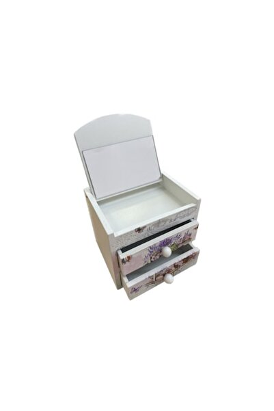 Cadouridiversity Cutie de bijuterii din lemn cu imprimeu floral, 2 sertare, a...