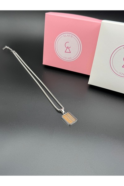 Alsem Silver Men's Vintage Necklace, Wooden Textured Plate Pendant, Stainless...