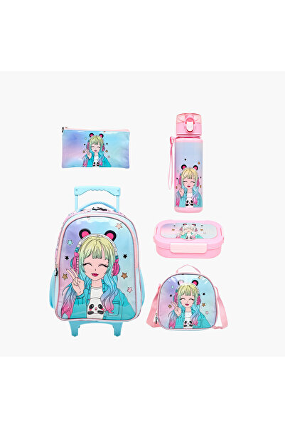 Juniors مجموعة حقيبة ظهر بعجلات بطباعة جرافيكية، مكونة من 5 قطع - 16 بوصة