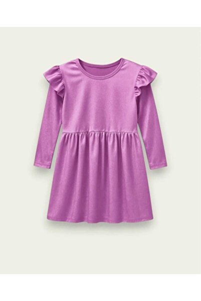 ÖYKÜ KİDS Girls' Long Sleeve Velvet Dress with Ruffle Detail