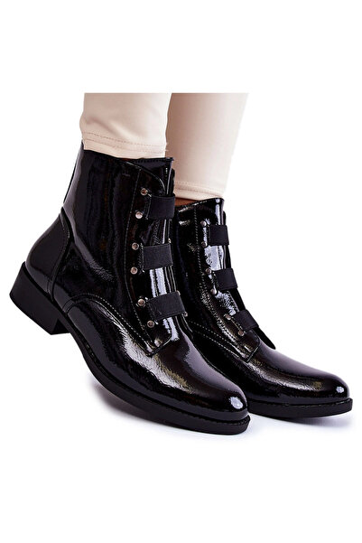 S.BARSKI Cizme calde lăcuite pe geira neagră cu călcâi plat 41