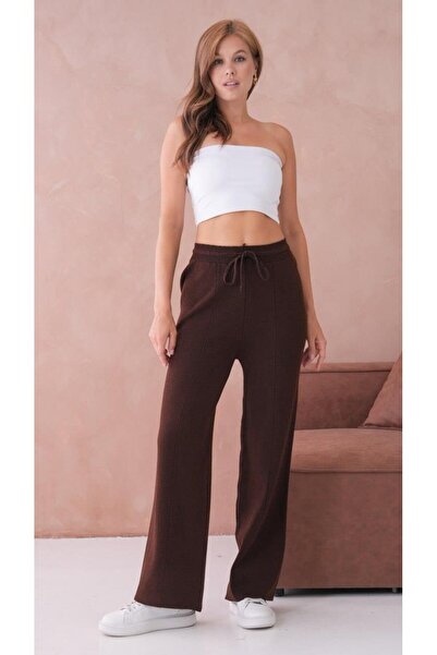 Işşıl 10878-Tie-Up Flexible Palazzo Knitwear Trousers