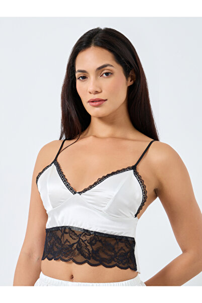 Take Two By Styli Contrast Lace Trim Crop Top and Shorts Set