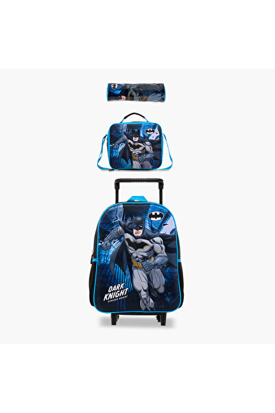 Warner Bros طقم حقيبة ظهر بعجلات بطبعة باتمان، مكون من 3 قطع - 12 بوصة