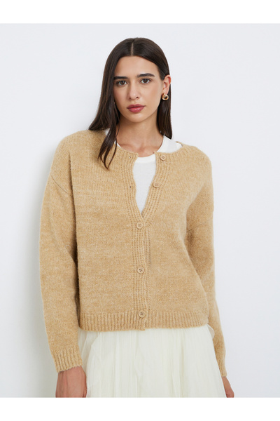 Take Two By Styli Beige Knit Cardigan with Dropped Shoulder