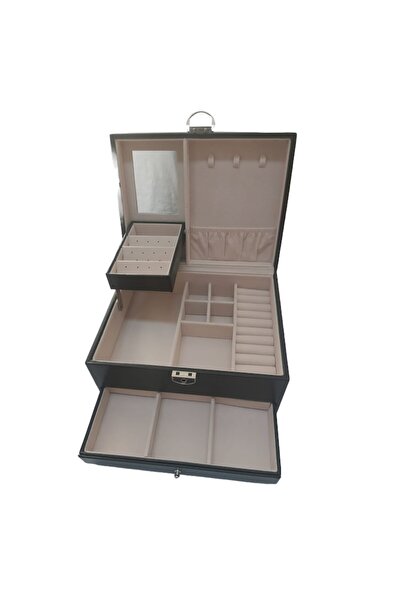 Cadouridiversity - Faux leather jewelry box, black, 22 cm x 17 cm (R05-09)