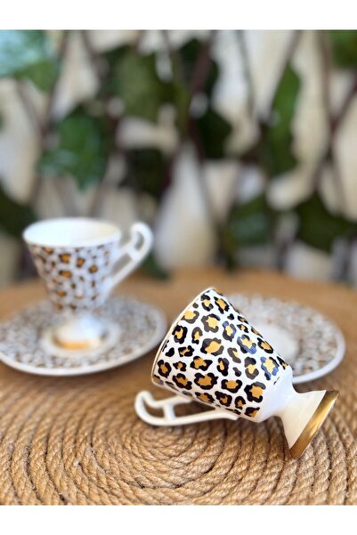 GÜRCÜGLASS Leopard Model Porcelain 2-Piece Coffee Cup.