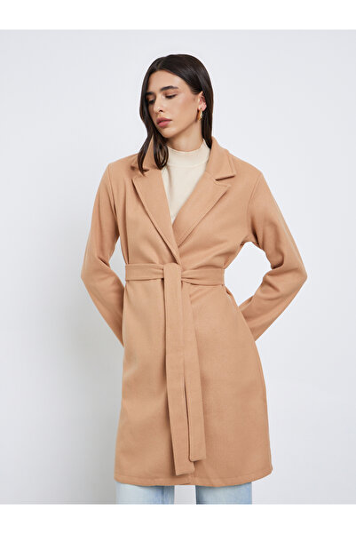 Styli Beige Regular Fit Wool Like Belted Coat