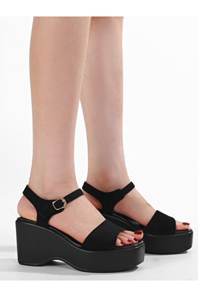Sneak-a-Peek By Styli Black Ankle Strap Platform Sandals