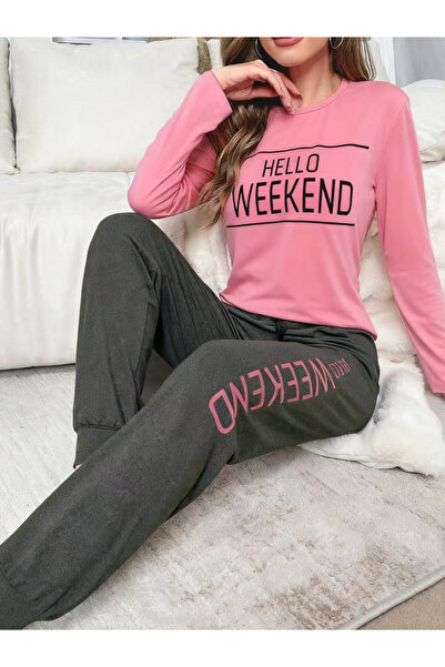 Take Two By Styli Slogan Text Print T-Shirt and Pyjama Set