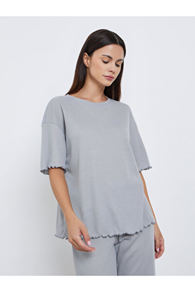 Styli Waffle Knit Lettuce Hem Drop Shoulder T-Shirt and Pyjama Set