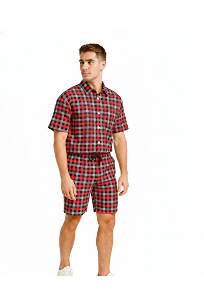 STITCH by MH طقم رجالي من قميص وشورت منقوش بنقشة مربعات