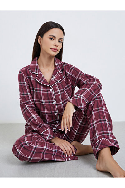 Styli Checked Piped Detail Shirt and Pyjama Set