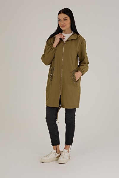 Jupe Women's stone detailed water repellent raincoat trench coat 9277