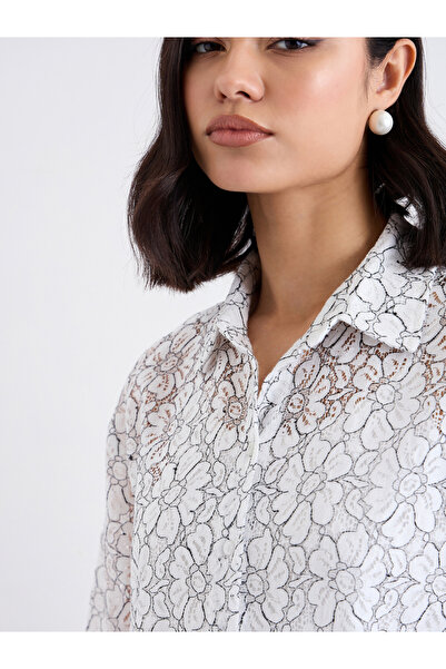 Styli Off White Lace Shirt with Button Placket
