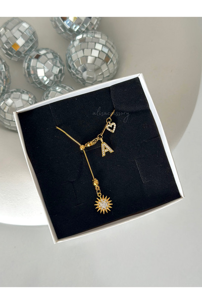 Alis Accessory Güneş charm harfli çelik kolye
