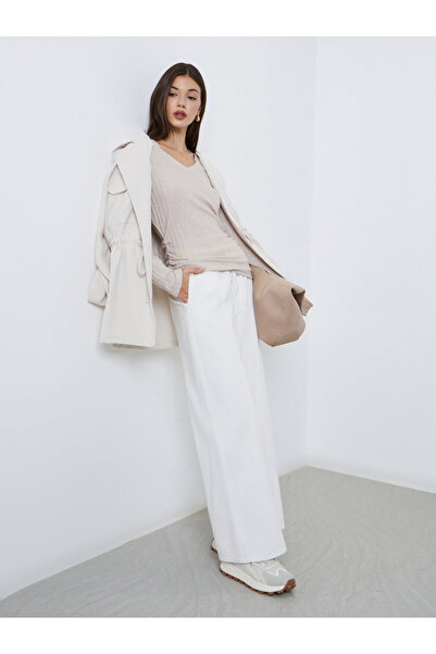 Styli Beige Ribbed Knit Top