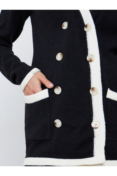 Styli Black Longline Cardigan with Contrast Trim