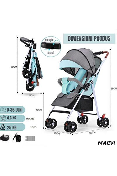 MACVI ® 2-in-1 Stroller, Adjustable Backrest, Reversible Handle, Protective Cover, Brown