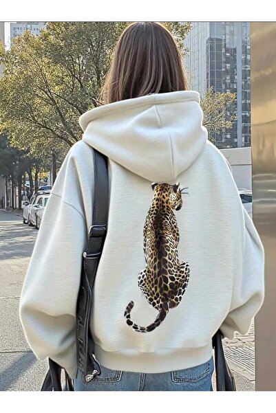 Touz Moda Leopard Streetwear Printed Unisex Oversized Hooded Sweatshirt Hoodie