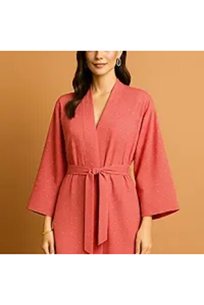 dorbe Polka Dot Pattern Open Style Long Kimono Cardigan