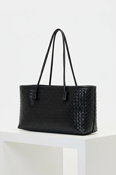 KISCHE Women's Tote Bag Black Braided Bag Knitting Model