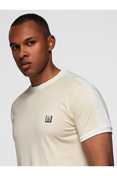 OMBRE Ανδρικό T-shirt με ρίγες σε αντίθεση - Μπεζ V7 OM-TSCT-0115