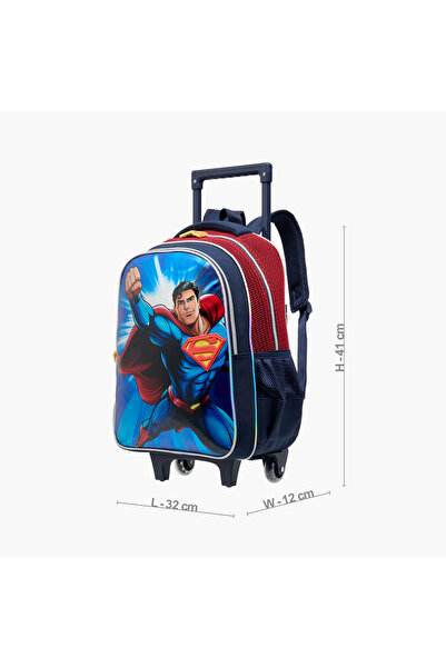 Warner Bros Superman Trolley Bag for Boys 5-8 Years with Padded Shoulder Straps