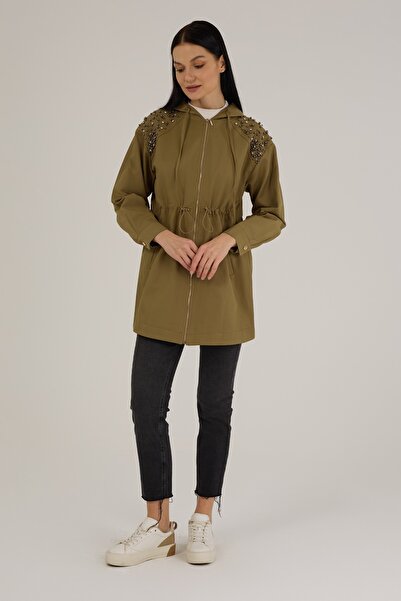 Jupe Women's stone detailed water repellent raincoat trench coat 9278