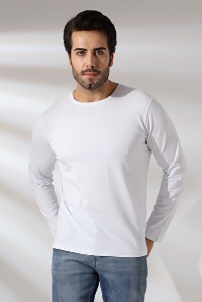 RANESA Чоловічий білий Regular Fit з довгими рукавами та велосипедним коміром