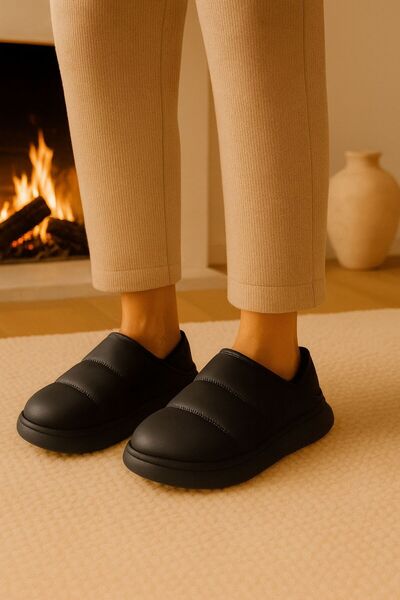 Arma House Peluş İçi Yünlü Kışlık Panduf Siyah Kadın Ev Terliği