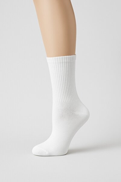 Özpek Giyim Unisex White Cotton College Sports Socks - Anti-Sweat, Comfortable, Durable Daily Use 6-Pack