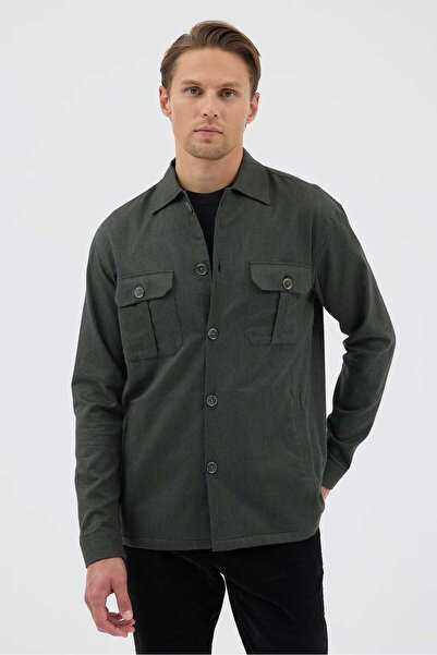 Paşahan Ανδρικό παλτό πουκάμισο με πράσινη τσέπη Tailored Fit