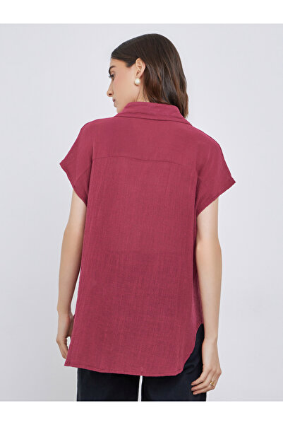 Take Two By Styli Burgundy Longline Shirt with Buttons